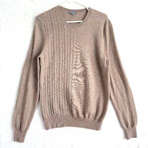 K+J2 Wool Cashmere Crew Neck Pullover Cable Knit Sweater Mens M Brown